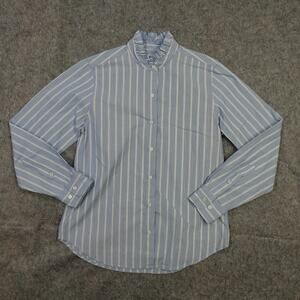 Nili Lotan Top Womens XXS Target Striped Ruffle Collar Long Sleeve Preppy Cotton